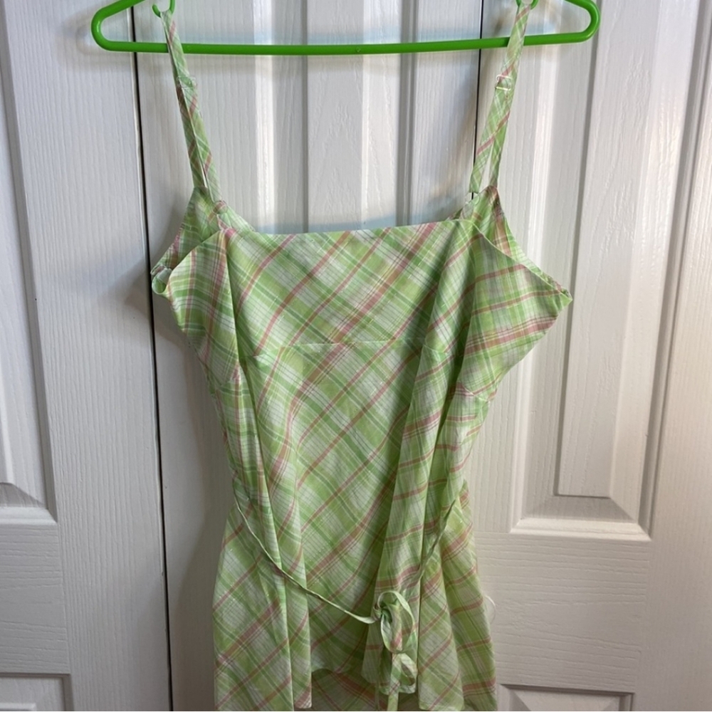 New York and Company Sleeveless Green Plaid with Silver Size 12 - Picture 2 of 6